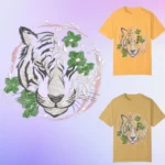 Tiger Face with Green Flowers