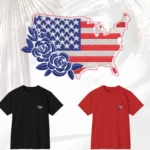 USA Flag With Blue Flowers