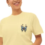 butterfly on shirt person