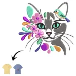 Floral Cat with Bird