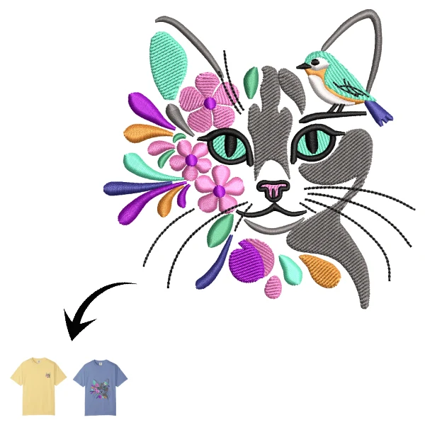 Floral Cat with Bird Floral Cat with Bird