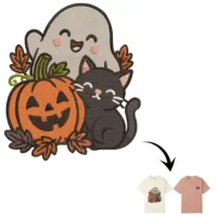 Pumpkin Cat With Ghost
